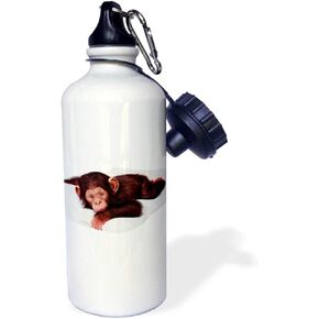 3dRose Cute Chimpanzee Sports Water Bottle, 21 oz, White