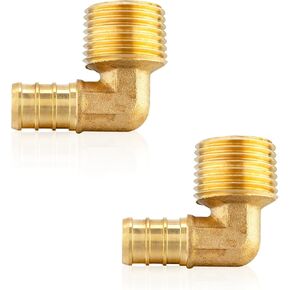 10-Pack PEX Fittings, 3/4" PEX x 3/4" NPT Male Elbow, Brass Crimp Fitting for Pex Pipes, ASTM F1807