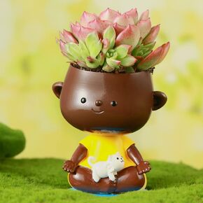 Face Planter Pot Head Planter Succulent Planters 3D Printed Self Watering Hanging pots for Indoor Plants Cute Yoga Girl with Cat DIY Gifts for Family and Friends Small