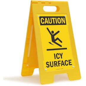 SmartSign 25 x 12 inch “Caution - Icy Surface" Two-Sided Folding Floor Sign with Symbol, Digitally Printed Polypropylene Plastic, Black and Yellow