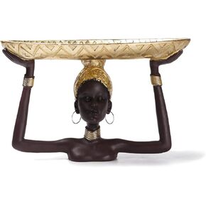 BRABUD African Girl Tribal Lady Tray Statue Resin Tray for Candy Jewelry Ring Fruit, Living Room Dining Table Bedroom Shop Ornament Decoration TQGJBS232