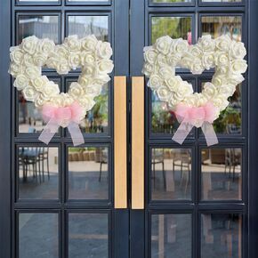 Valentine's Day Wreath Heart Shaped Wreath Rose Wreath Artificial Garland for Valentine's Day Wedding Party Decorations White Rose Love Wreath