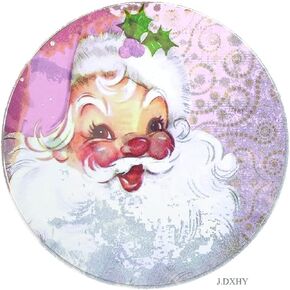 Tin Poster Metal Sign Pink And Gold Vintage Santa Santa Wreath For Christmas Wreaths Circle Shaped Wreath Attachment Round Wreath Wall Decor Vintage Garage Yard Home Decor,12 Inch Plaque Retro Signs