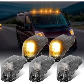 Partsam 5Pcs Smoke Roof Cab Marker Lights Lens with Amber LED Lights Replacement Ram ProMaster 2014 2015 2016 2017