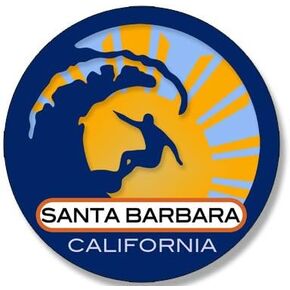 Round Surfer On Wave Santa Barbara California Sticker (Surfing surf Retro Beach sb ca Visit Travel Vinyl Decal (3 inch)