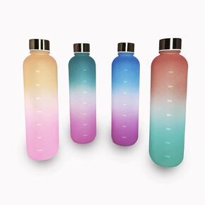 32 oz Water Bottle with Time Marker, Carry Strap, Leak-Proof Tritan BPA-Free, Ensure You Drink Enough Water for Fitness, Gym, Camping, Outdoor Sports (green pink)