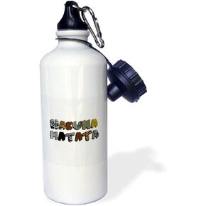 3dRose Hakuna Matata Swahili African Pattern Typography No Worries Zebra Leopard Print Black White Brown Sports Water Bottle, 21 oz, White