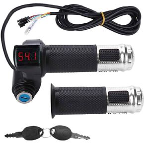 Electric Bike Throttle Grip, Universal Electric Bicycle Scooter Twist Throttle Grips with LED Display and Power Key Locker Accelerator