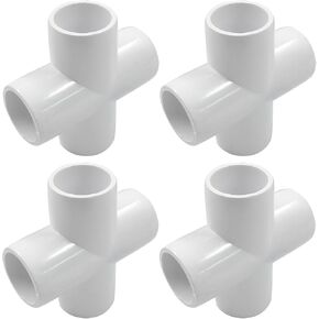 Piutouyar 4 Pcs 3/4" Elbow PVC Pipe Fitting, 4 Way Furniture Grade Pipe Connector PVC Elbow Fitting Pipe Corner Connector for DIY Shelf Garden Support Structure