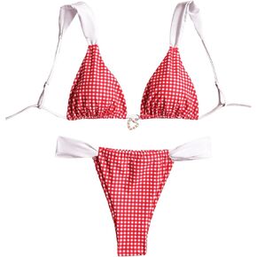 Women's 2 Piece Y2K Gingham Bikini Halter Tie Bikini Set Triangle Set Beachwear Swimsuit High Waisted Bathing Suit