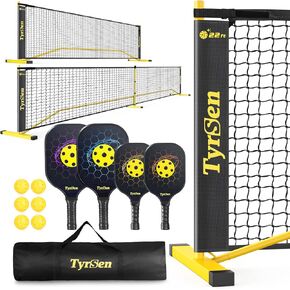 مجموعة شبكة Pickleball، نصف ملعب بطول 11 قدمًا و22 قدمًا 4 من الألياف الزجاجية مع مضارب للبالغين والأطفال، شبكة كرة البيسبول المحمولة، إطار معدني مقاوم للطقس للعائلة