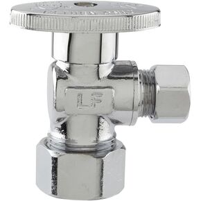 Plumb Pak PP61PCLF 1/4 Turn Angle Shut-Off Valve, 1/2 X 3/8 In, Nominal Compression X Od, Body, Chrome Plated, 1/2" x 3/8"