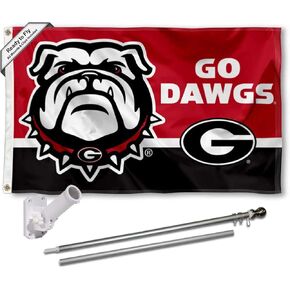 Georgia Bulldogs Go Dawgs Flag with Pole and Bracket Holder University Set