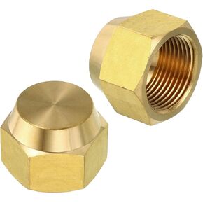 PATIKIL 3/4" Brass Flare Cap, 1-1/16UNF Female Thread 2Pcs SAE Flare Fitting 45 Degree Hex Pipe Fittings for Air Conditioner Refrigeration