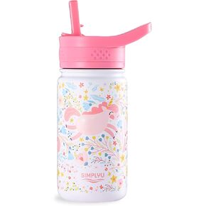 Unicorn 14oz Leak-Proof Insulated Water Bottle for Girls - Stainless Steel, Double Wall Vacuum Thermos, Eco-Friendly & BPA-Free, Rainbow & Flower Designs, Ideal for School & Travel