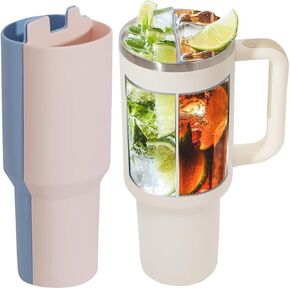 2-in-1 Cup Dividers for 40oz Stanley Tumbler, Dual Drink Silicone Liner Compatible with Stanley Cup 40 oz, Reusable Cup Insert Divider for Stanley Cup Accessories