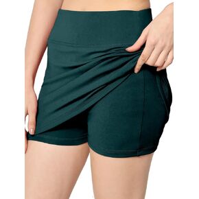 Skirt with Shorts for Women's & Girl's Solid High Waist Flared Skater Short Mini Skirt (L, Black)