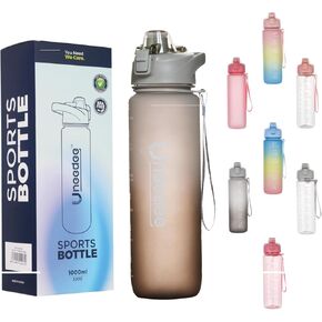 Sports Water bottle 30oZ with Motivation and Time Marker, Leak-Proof, Tritan, BPA Free, Easy to open and carry (Gray Lid +Transparent bottle)