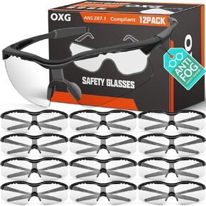 OXG 12 حزمة نظارات أمان مضادة للضباب للرجال، ANSI Z87.1 نظارات أمان مقاومة للصدمات وحماية العين للعمل