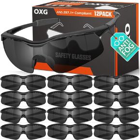 OXG 12 Pack Anti Fog Safety Glasses for Men, ANSI Z87.1 Safety Goggles Impact Scratch Resistant Eye Protection for Work