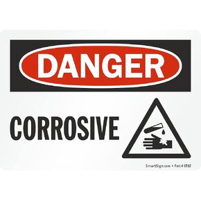 SmartSign 3.5 x 5 inch “Danger - Corrosive" OSHA Label with Graphic, 3 mil Laminated Adhesive Polyester, Red, Black and White