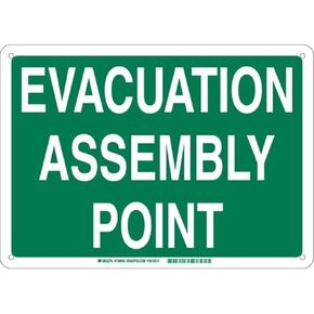 Brady 139655 Aluminum "EVACUATION ASSEMBLY POINT" Sign, Text, 10" H x 14" W, White on Green