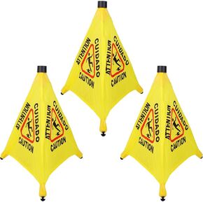3 Pcs Pop up Wet Floor Sign with Storage Tube, Wet Safety Signs Commercial Caution Safety Cone Pop up Caution Sign for Commercial Stores Grocery Restaurant Restroom Office Use(20 Inch)