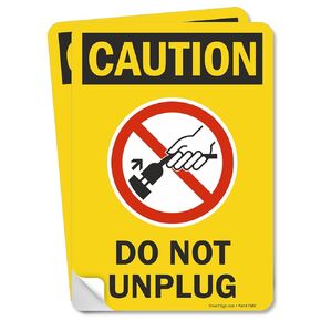 SmartSign 7 x 10 inch “Caution - Do Not Unplug" Labels | Black, Red and Yellow, Digitally Printed, 4 mil Thick Laminated Vinyl Sticker, Pack of 2, Made in USA