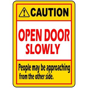 Caution Open Door Slowly Sign,3x4 inch Door Caution Warning Stickers - Open Door Slowly, People May Be Approaching from The Other Side - Self Adhesive Vinyl Decal Label Sticker(10 Pack)