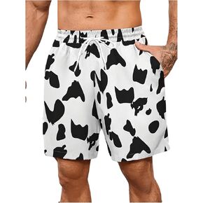 WDIRARA Men's Plus Size Cow Print Drawstring Waist Summer Casual Shorts with Pockets