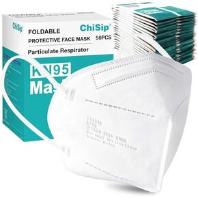 ChiSip Kn95 Face Masks 50 pack, Individually Wrapped Cup Dust Safety Masks 5 Layer Protection Mask for Adult, Men, Women, Indoor, Outdoor Use, White