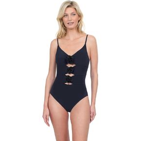 Gottex Rose Bud Stylish Elegant V-Neck Cut Out Women’s One Piece Bathing Suit with Removable Soft Cups Summer Swim Essential