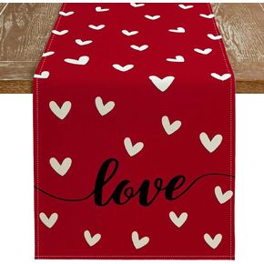 ARKENY Valentines Day Table Runner 72x13 Inches Love Heart Red Table Decor, Burlap Farmhouse Indoor Outdoor Holiday Anniversary Decoration for Home Party AT057-72