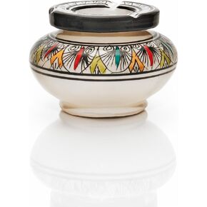 Handmade Ceramic Ashtray with Lid - Decorative Hand Painted Cigarette Ashtray for Indoor and Outdoor Use - Ash Holder for Smoking - Desktop Smoking Ashtray for Home and Office (ASH005-M/Gray)