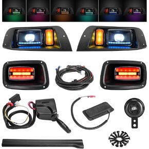 10L0L Upgrade Golf Cart Light Kit for EZGO TXT, Headlight Taillight with Turn Signal Switch, Low High Beam, Blinker & Brake Light Switch Pad, Horn, Music-Sync Color Daytime Running Lamp