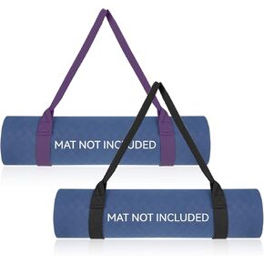 2PCS Yoga Mat Straps for Carrying, Black and Purple Yoga Mat Strap Multi-purpose Straps Adjustable Yoga Mat Holder Sling for Most Size Mats (Yoga Mat Not Included)