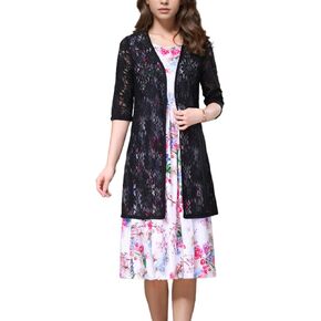 FindThy Women’s Short Sleeve Lace Cardigan Floral Crochet Sheer Beach Cover Up Long Kimono