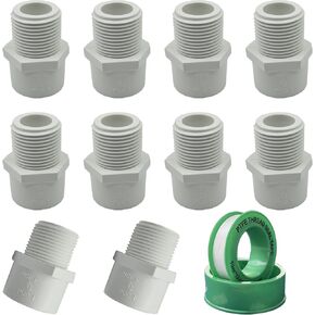 10Pcs 3/4 inch NPT Male Thread PVC Pipe Fitting Adapter Connector(Socket x NPT Male), PVC Pipe Connectors, 3/4 inch PVC Pipe Fitting for Sch40 PVC Pipe, PVC Pipe Coupling for Plumbing Water Line