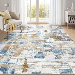 Abstract Living Room Rug 5x7 - Modern Washable Soft Thin Area Rug for Living Room Bedroom Under Dining Table - Neutral Indoor Floor Rug Carpets for Home Office Playroom Nursery - Brown