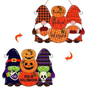 PETCEE Reversible Fall Thanksgiving Decor Halloween Decorations for Home Indoor Outdoor Halloween Wreath Wall Decor Sign Thankful Pumpkin Fall Door Decor Porch Wall Door Hanger