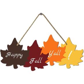 KPSheng Happy Fall Yall Door Decor Wooden Hanging Door Decor Maple Leaf Wooden Hanging Sign for Farmhouse Porch Front Door Outdoor Home Decor,11.6In x 5.1In