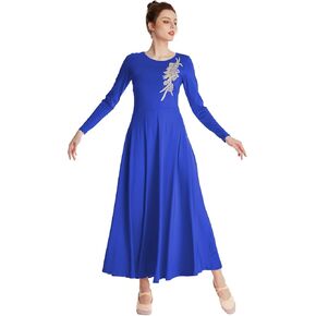 HIHCBF Women Long Sleeve Liturgical Praise Dance Dress Adults Applique Lyrical Ballroom Dancewear Worship Robe Costume in Kuwait
