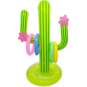 Inflatable Cactus Ring Toss Game Set with 4 Pcs Inflatable Rings - Hawaiian Pool Games Cactus for Summer Party Supplies Favors - Pool Beach Party Decoration Supplies