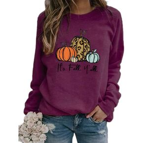 Fuyxxmer Women Its Fall Yall Pumpkin Halloween Sweatshirt Leopard Print Casual Long Sleeve Pullover Shirt Tops Blouse