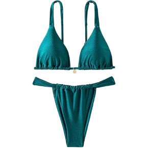 SHENHE Women's 2 Piece Swimsuits Triangle Bathing Suit Tie Back Sexy Thong Bikini Set