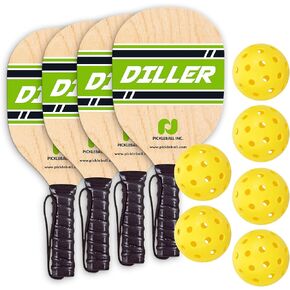 حزمة Diller Pickleball Paddle 4 لاعبين (تتضمن المجموعة 4 مجاديف و6 كرات)...