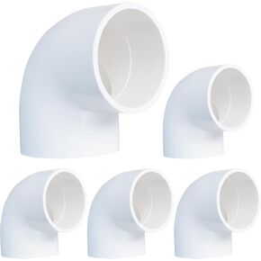 5 Pack 2" PVC 90 Degree Elbow Pipe Fittings (Socket x Socket), 2 Way Right Angle PVC Adapter Coupling Schedule 40, 2 inch PVC Pipe Corner Connector DIY, White SCH 40