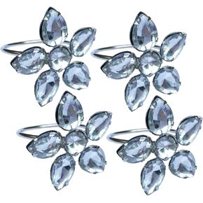 Manor Luxe Crystal Flower Metal Napkin Rings, Set of 4, Clear