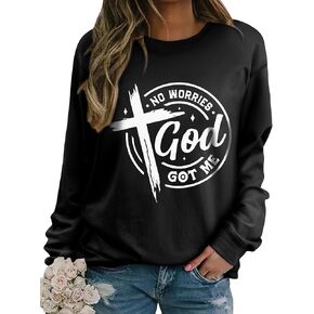 OUNAR Christian Sweatshirts for Women No Worries God Got Me Graphic Sweatshirt Religious Pullover Faith Shirt Tops