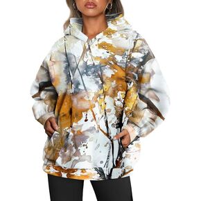 MYHALF Women Hunting Camo Hoodie Fall Leaf Graphic Sweatshirt Oversized Long Sleeve Casual Pullover Shirts with Pockets